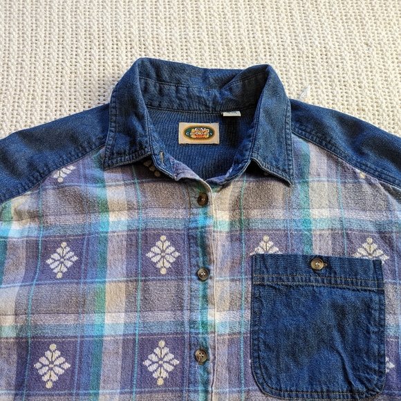 VTG CM Company Denim Long Sleeve Plaid Flannel Shirt Button Down Women's Medium - Picture 3 of 9